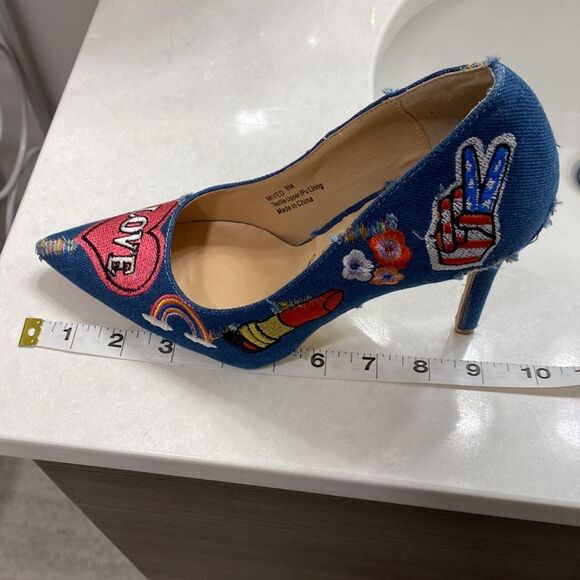 Penny Loves Kenny Mixed Denim Pump with embroidery patchwork accents. Si… - Picture 11 of 11